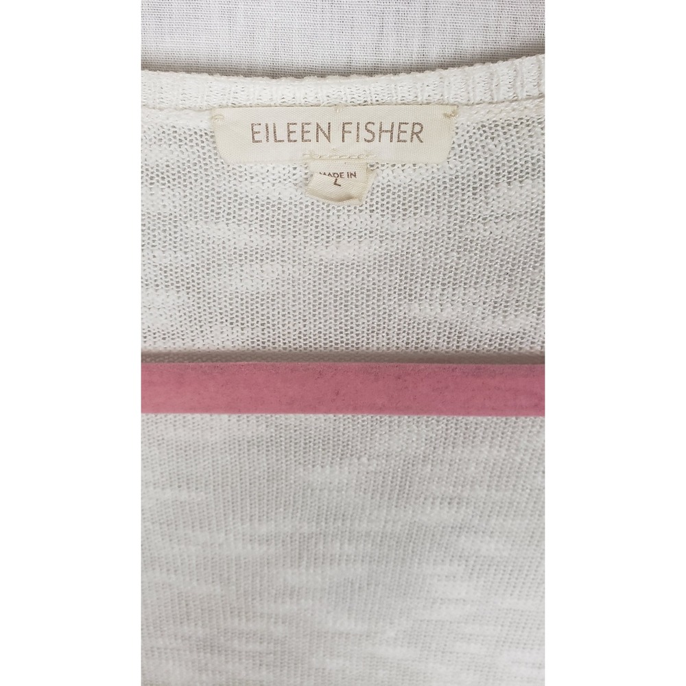 Eileen Fisher White Linen Cotton Slub Knit Cardigan Sweater L Spring Resort - Picture 2 of 7